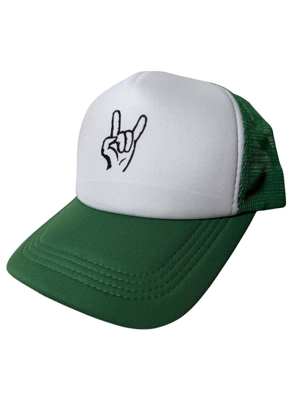Rock Graphic Mesh Trucker Hat Green and White